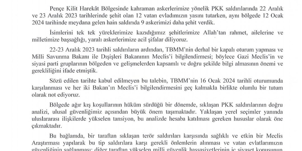 Chp'den Ortak Bildiri Açıklaması