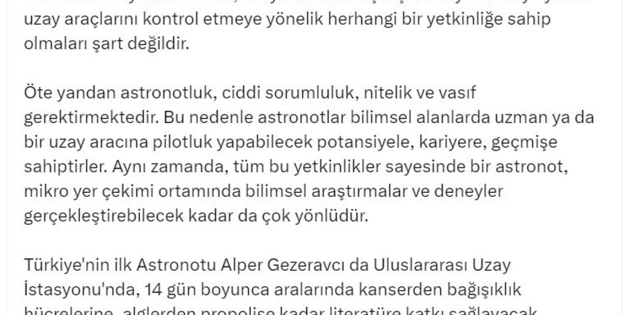 İletişim Başkanlığı: 'Aslında Astronot Diyemeyiz, Turist Olarak Gidiyor' İddiası Doğru Değil