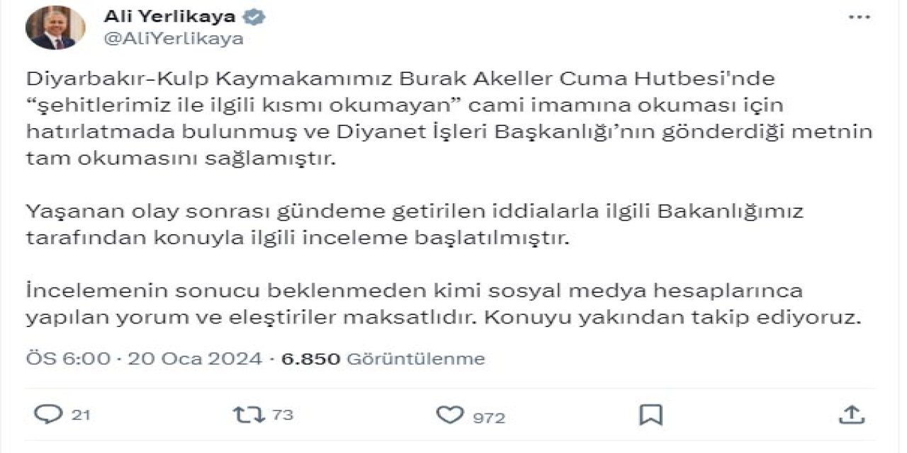 Diyanet, İmam İle Kaymakam Arasındaki Hutbe Tartışmasına İlişkin Müfettiş Görevlendirdi (3)