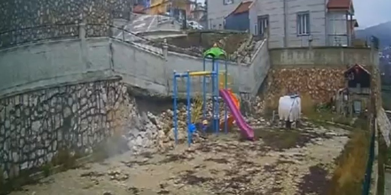 Tokat'ta Çocuk Parkında İstinat Duvarı Çöktü