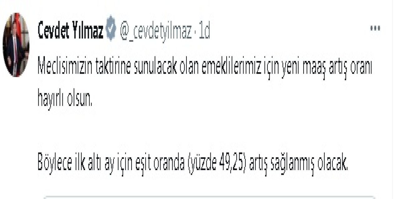 Cumhurbaşkanı Yardımcısı Yılmaz: Emeklilerimiz İçin Yeni Maaş Artış Oranı Hayırlı Olsun