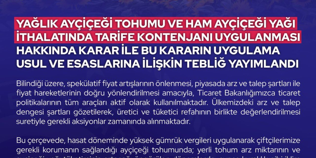 Ayçiçeği Tohumu Ve Ham Ayçiçek Yağında Gümrük Vergisi Oranları İndirildi