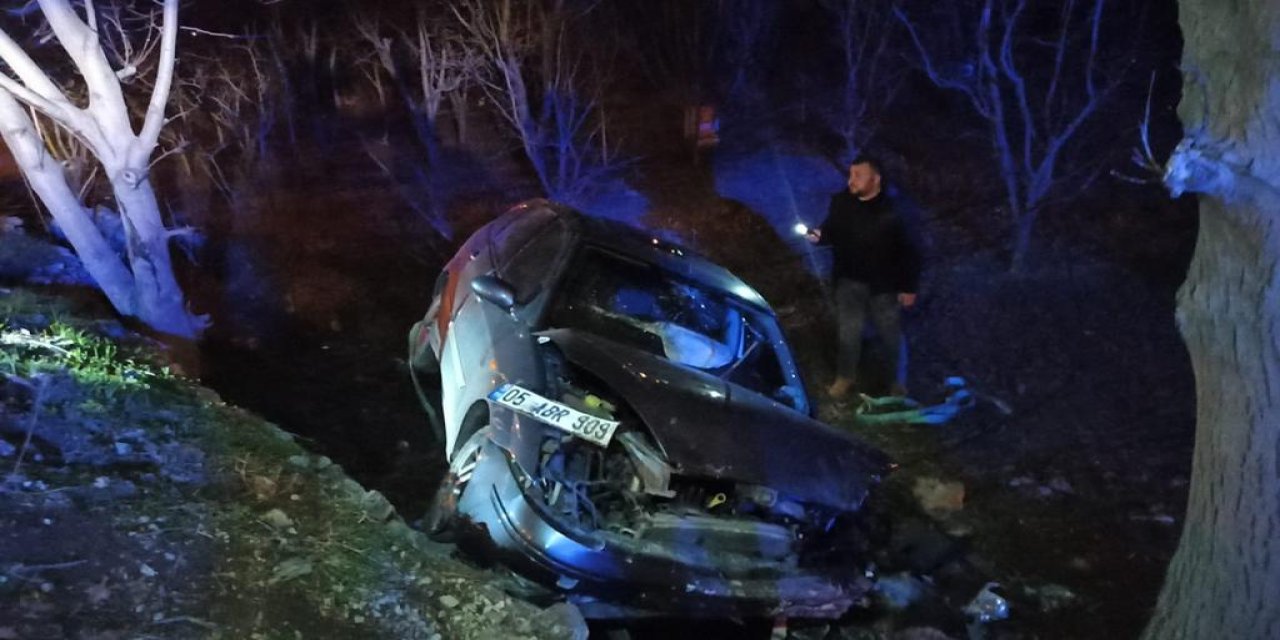 Otomobil, Bahçeye Düşüp, Ağaca Çarptı; Hamile Sürücü Yaralandı