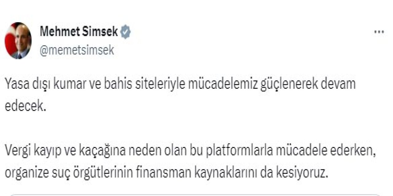 Bakan Şimşek: Yasa Dışı Bahis Siteleriyle Mücadelemiz Devam Edecek