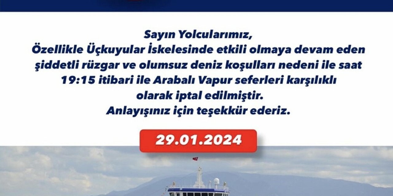 İzmir’de Arabalı Vapur Seferleri İptal Edildi