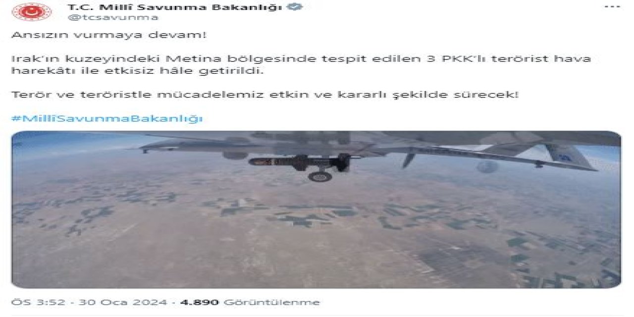 Msb: 3 Pkk'lı Terörist Etkisiz Hale Getirildi