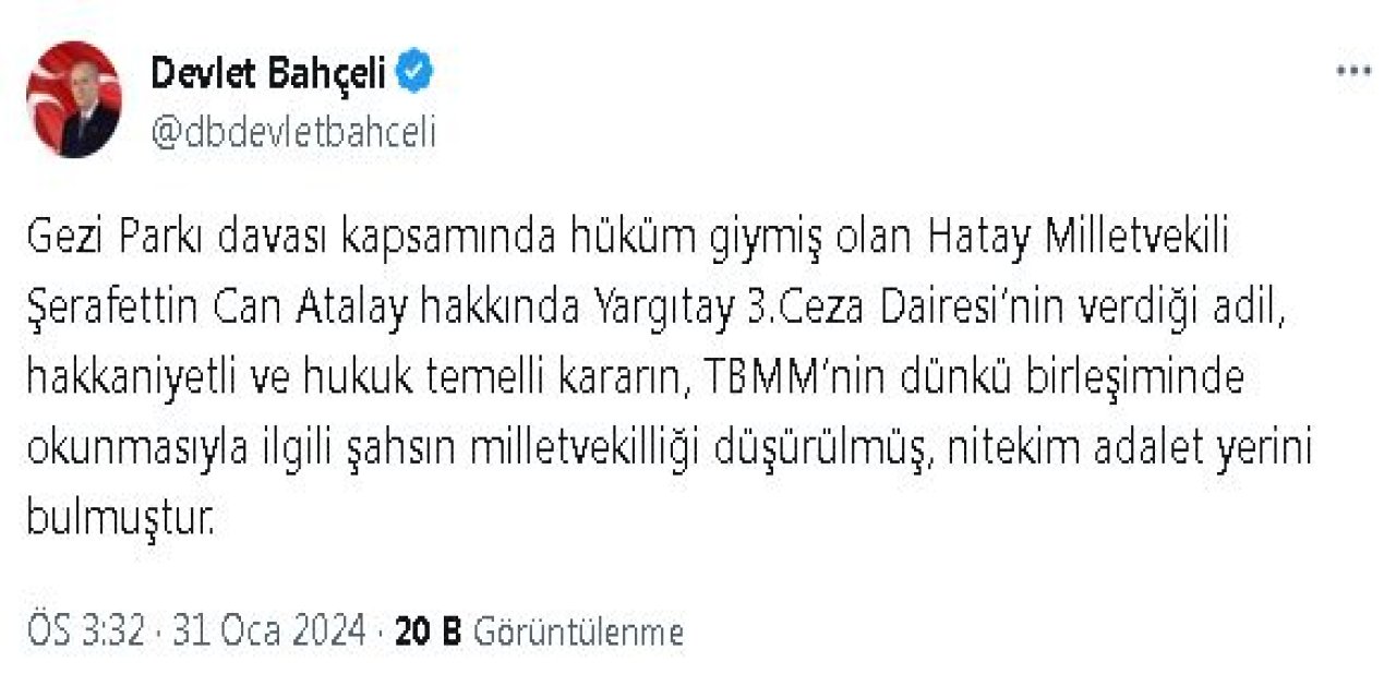 Bahçeli: Darbeye Tevessül Eden Aym'dir