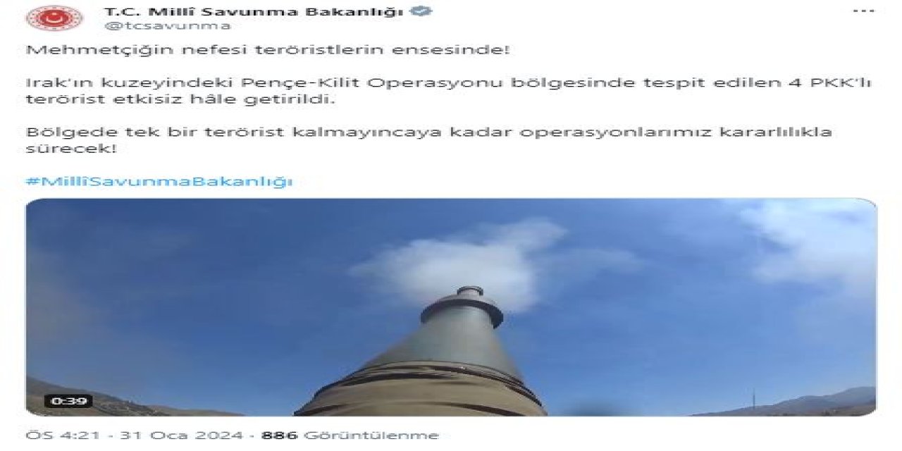 Msb: 4 Pkk'lı Terörist Etkisiz Hale Getirildi