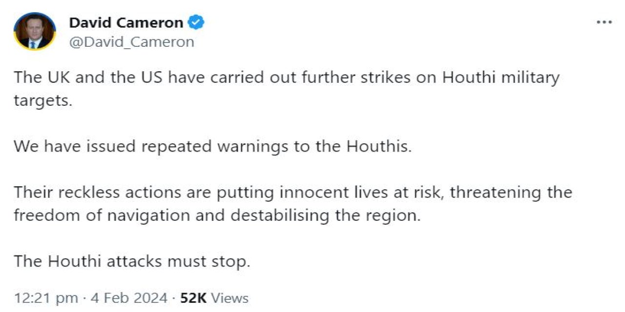 İngiltere Dışişleri Bakanı Cameron: Husileri Defalarca Uyardık