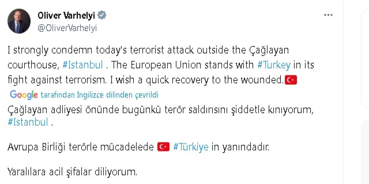 Ab Komisyon Üyesi Varhelyi: Ab, Terörle Mücadelede Türkiye'nin Yanındadır