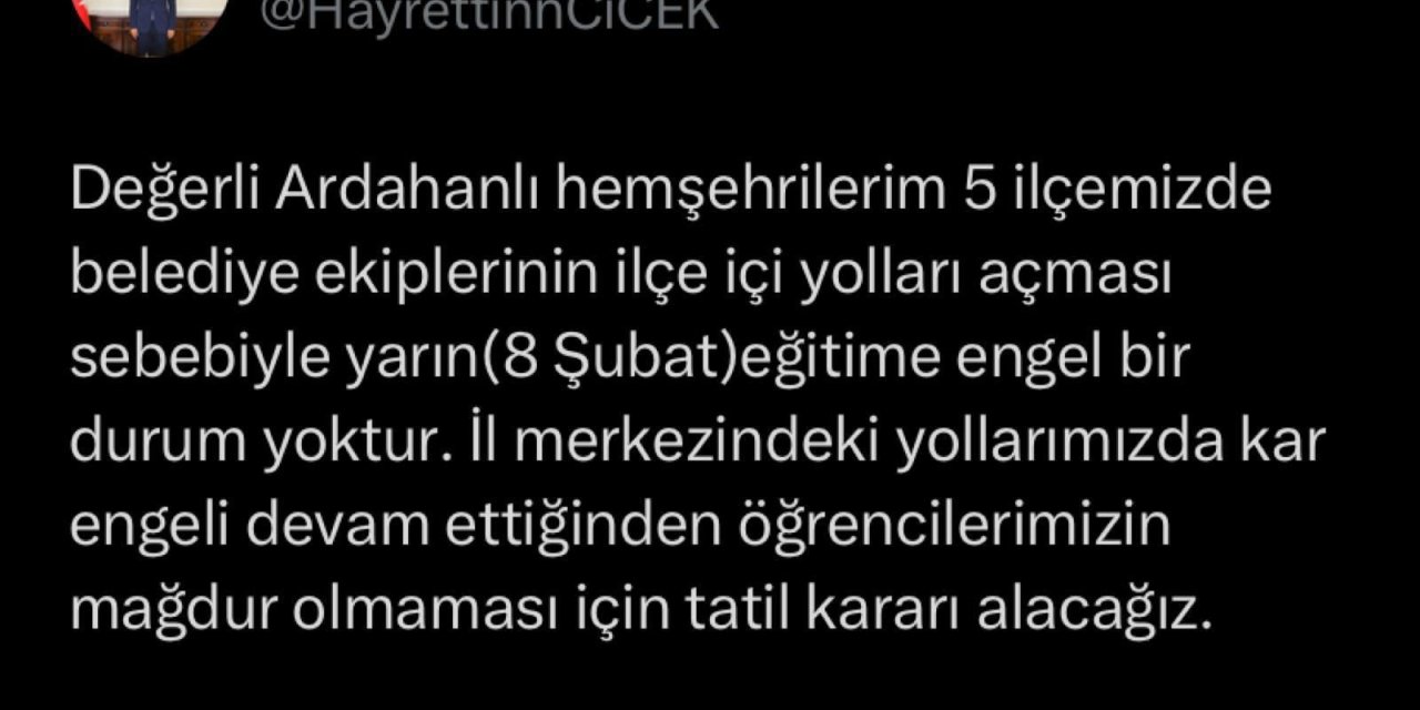 Ardahan’da Okullar Üçüncü Kez Tatil Edildi