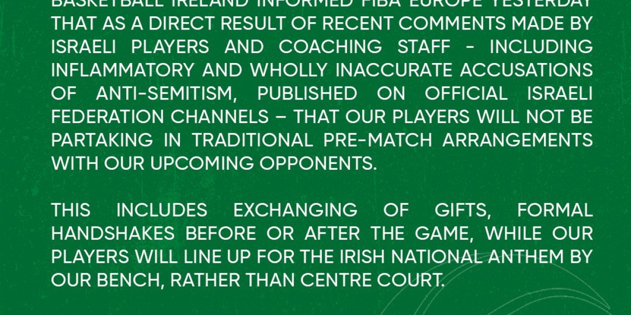 İrlanda Milli Basketbol Takımı, İsrail Takımıyla El Sıkışmayı Reddetti