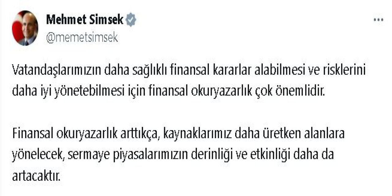 Bakan Şimşek'ten 'Finansal Okuryazarlık' Açıklaması