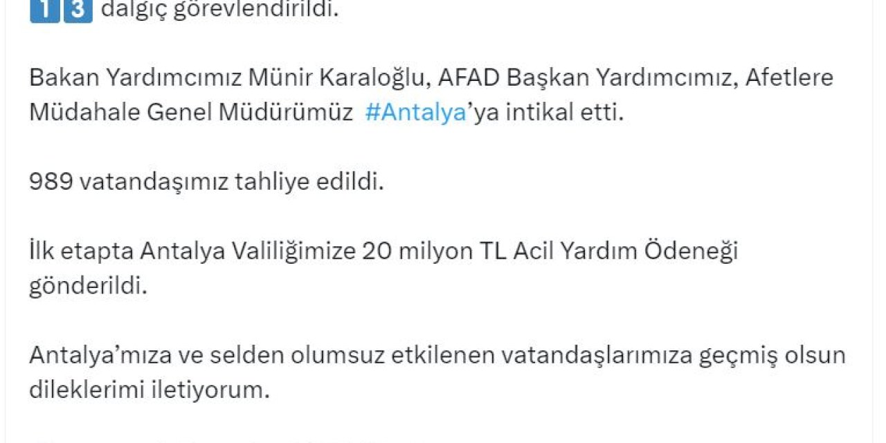 Bakan Yerlikaya: Antalya'da 989 Vatandaşımız Tahliye Edildi