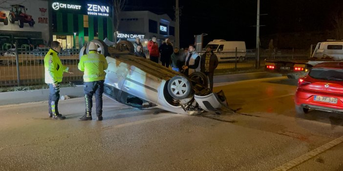 Bursa'da, takla atan otomobilin sürücüsü yaralandı