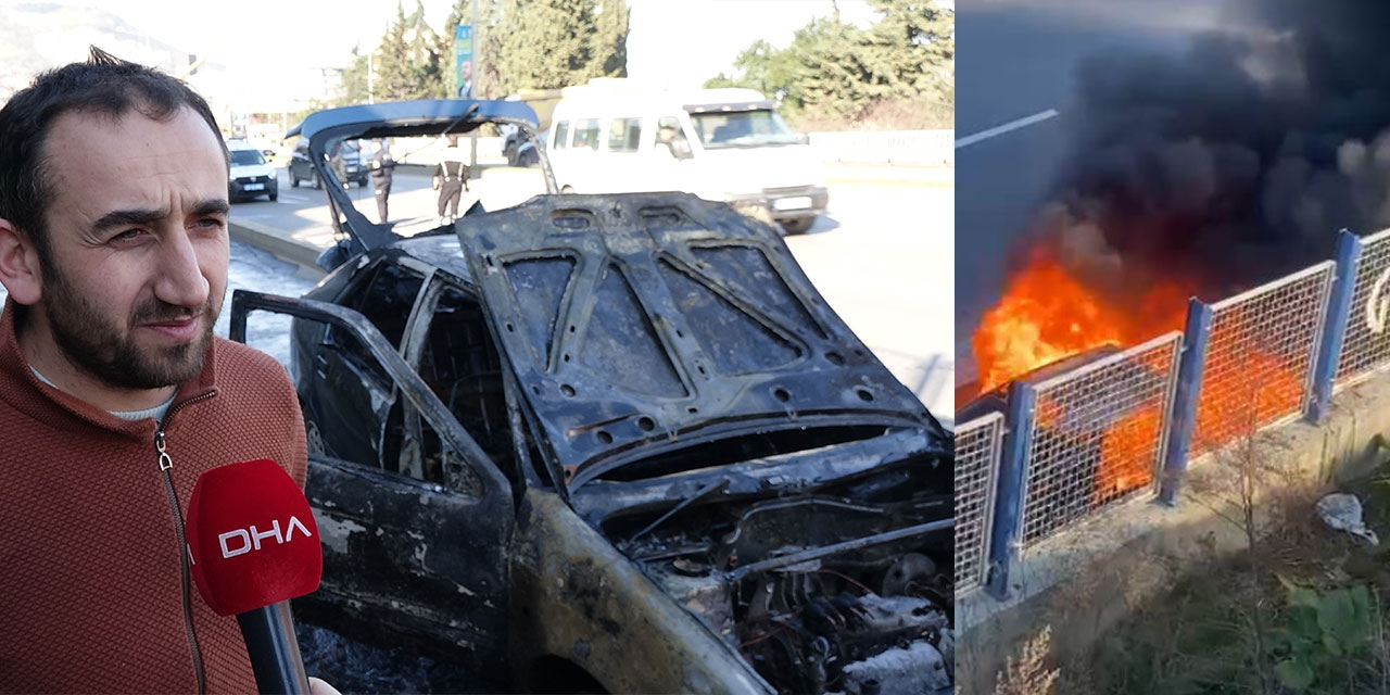 Seyir Sırasında Alev Alan Otomobil Yandı; O Anlar Kamerada