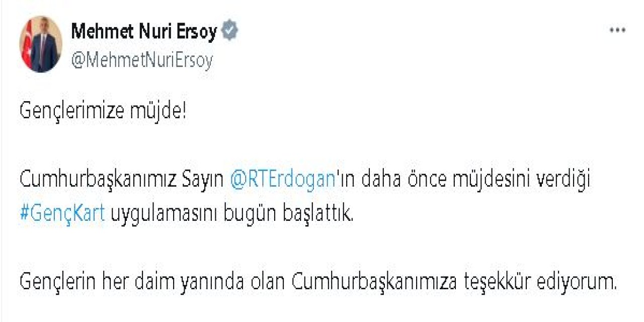 Bakan Ersoy: Gençkart Uygulamasını Bugün Başlattık