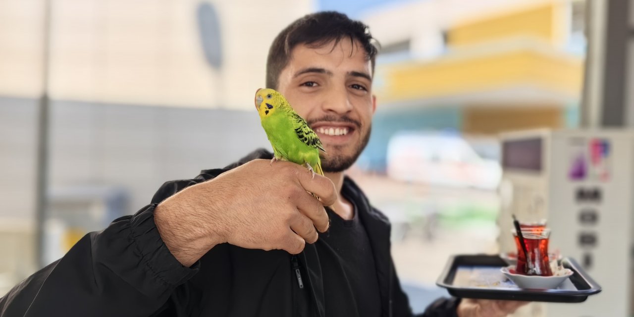 Çalıştığı Kantinde, Muhabbet Kuşuyla Servis Yapıyor