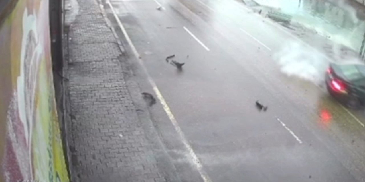 Korkuluklara Çarpan Otomobilin Altında Kalmaktan Saniyelerle Kurtuldu