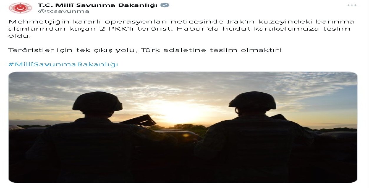 Msb: 2 Pkk'lı Terörist Habur'da Teslim Oldu