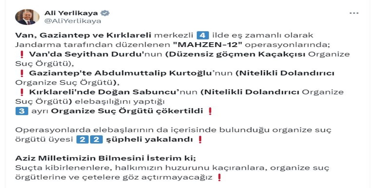 Suç Örgütlerine 'Mahzen-12' Operasyonu: 22 Gözaltı