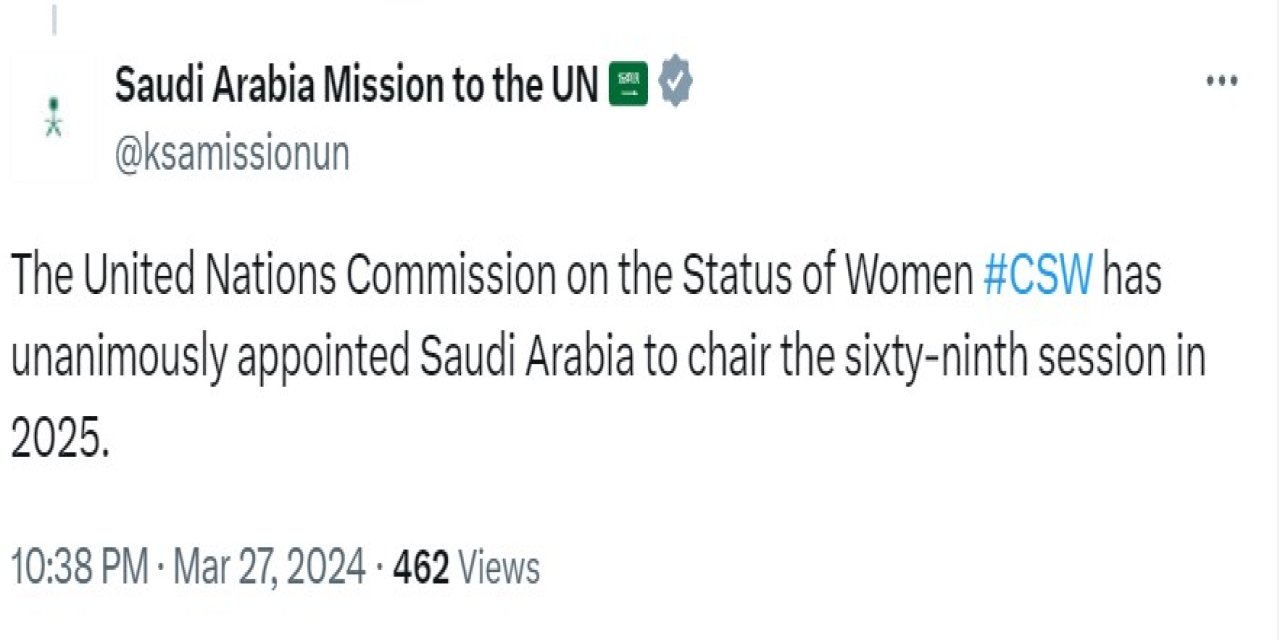 Suudi Arabistan, Bm Kadının Statüsü Komisyonu’na Başkan Seçildi
