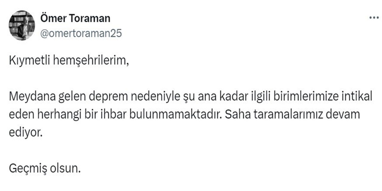 Elazığ Valisi Toraman: “Birimlerimize intikal eden herhangi bir ihbar bulunmamaktadır”