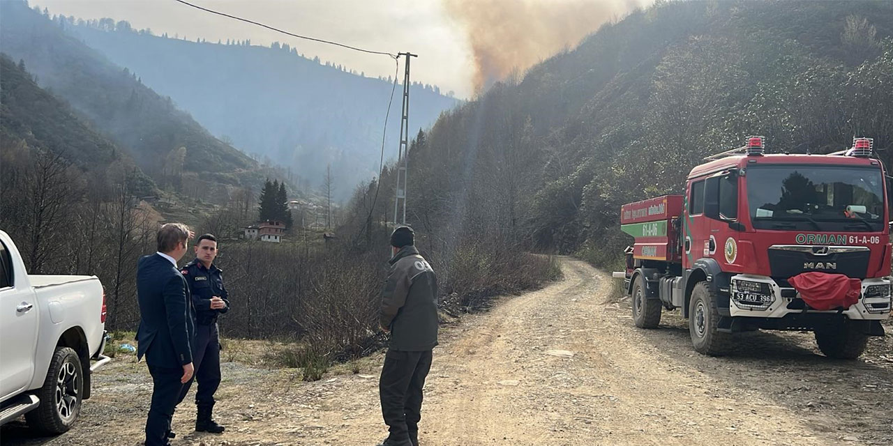 Rize'de çıkan örtü yangınına müdahale ediliyor