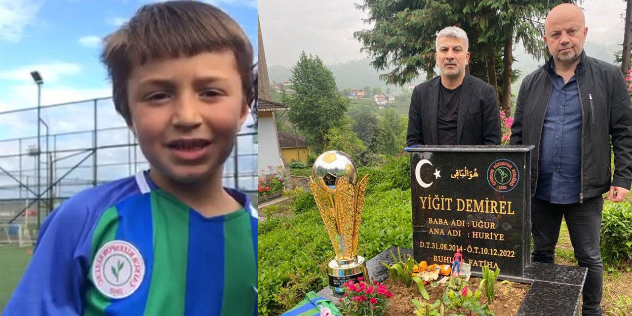 Rizespor’un şampiyonluk kupası minik Demirel’in kabrine götürüldü