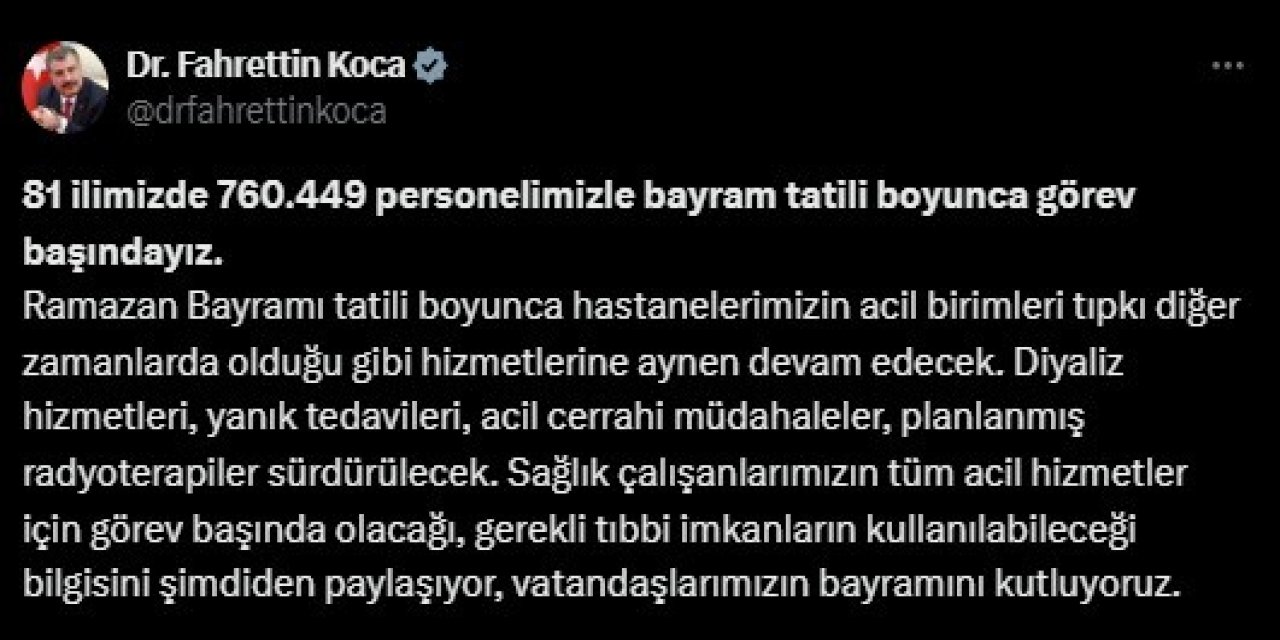 Bayram Tatili Boyunca 760 Bin 449 Sağlık Personeli Görev Yapacak