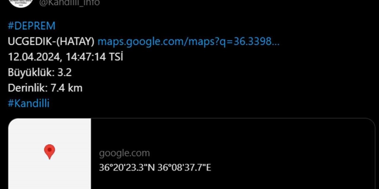 Hatay’da 3.2 Büyüklüğünde Deprem