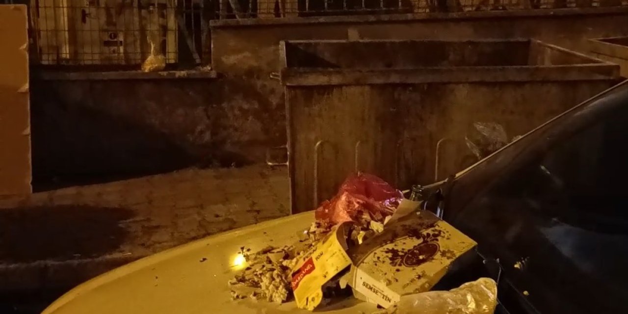 Çöplerini Konteynerin Önüne Park Eden Otomobilin Üzerine Atıp, Kayda Aldılar
