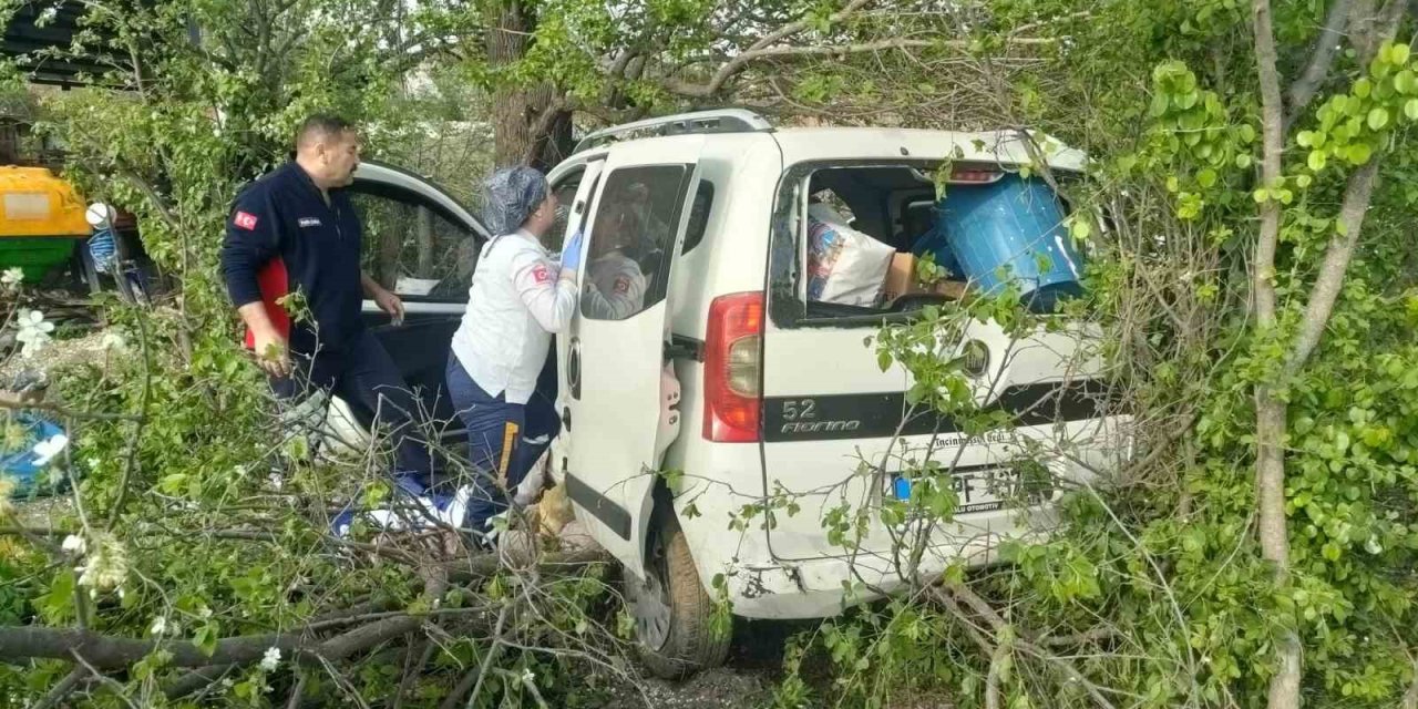 Tokat’ta Virajı Alamayarak Ağaca Çarparak Durabildi