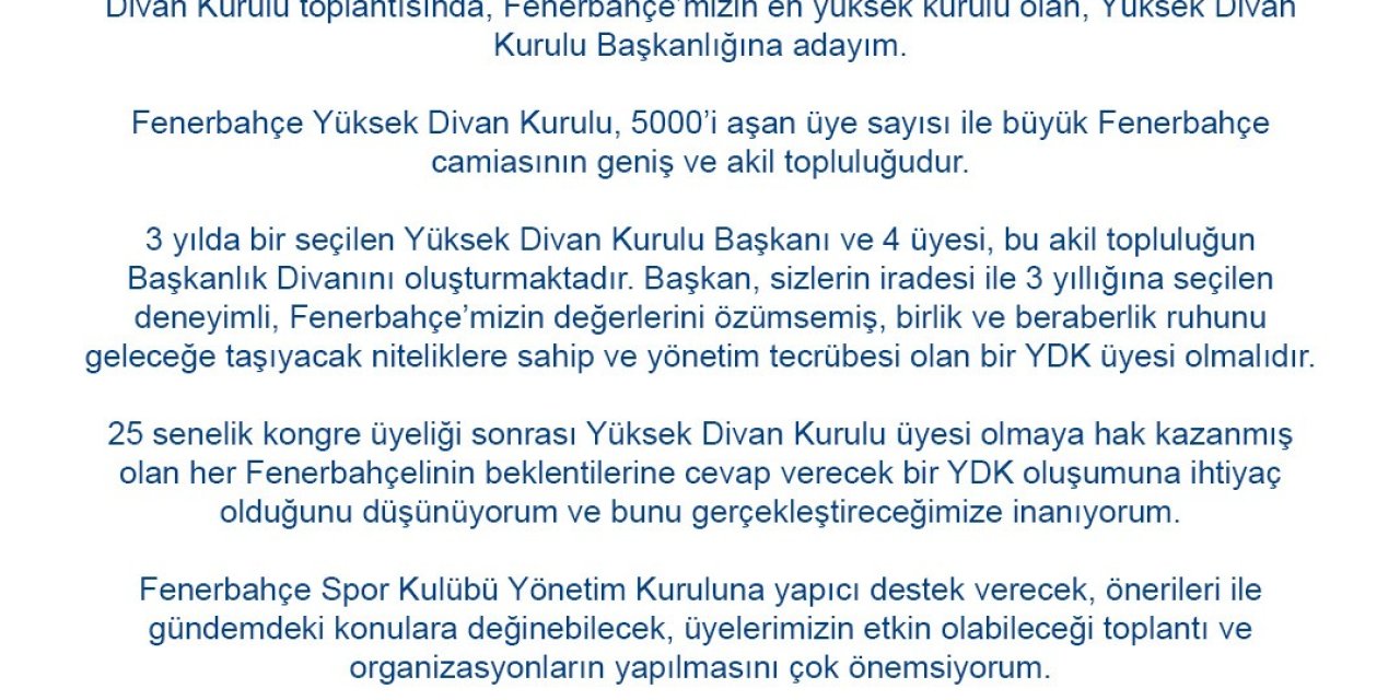 Sevil Becan, Fenerbahçe Yüksek Divan Kurulu Başkanlığı’na Aday Olduğunu Duyurdu