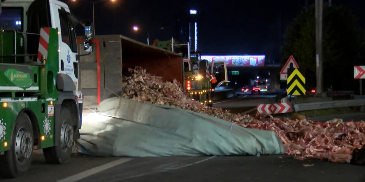 İstanbul-küçükçekmece'de Hayvansal Atık Taşıyan Kamyon Devrildi
