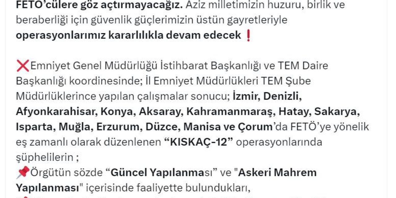 14 İlde Fetö'ye 'Kıskaç-12' Operasyonu: 60 Gözaltı