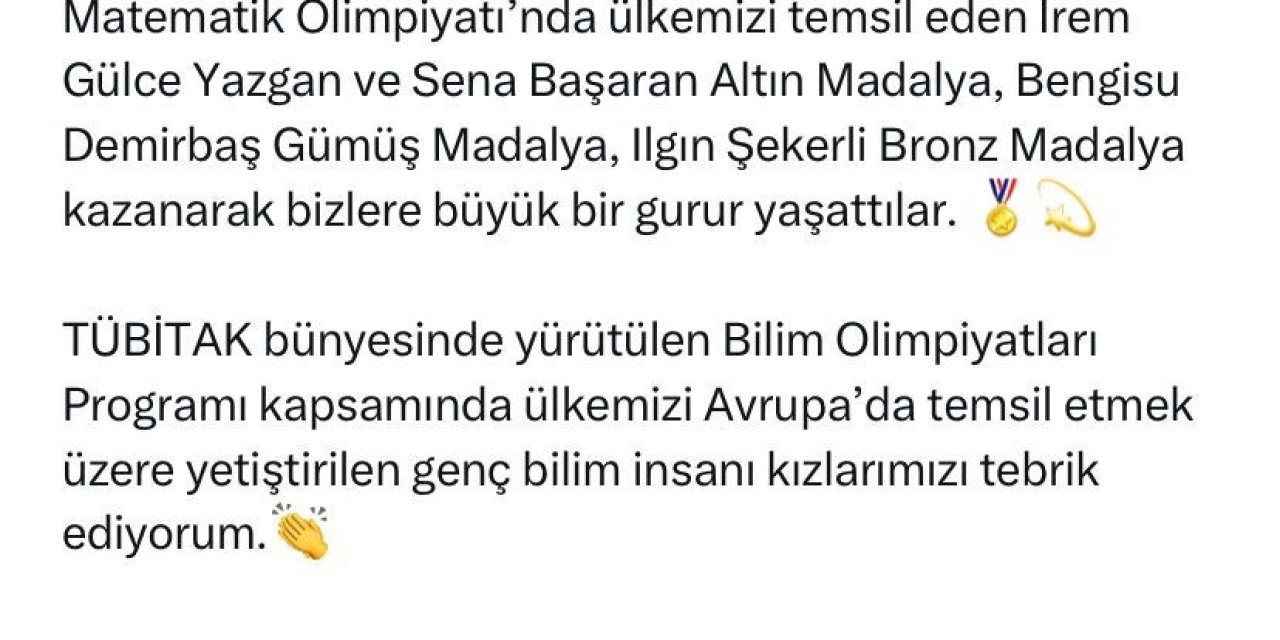 Avrupa Kızlar Matematik Olimpiyatlarında 4 Türk Öğrenciye Madalya