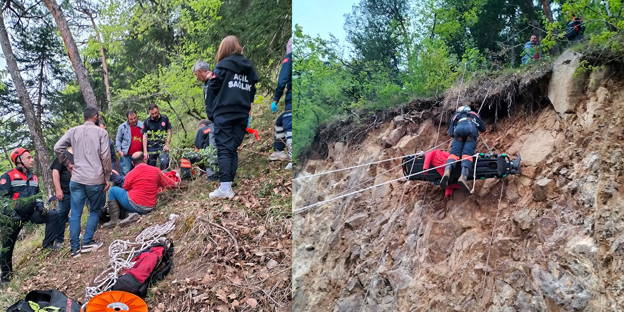 Trabzon'da ormanda çalışırken uçuruma yuvarlanan kişiyi itfaiye kurtardı