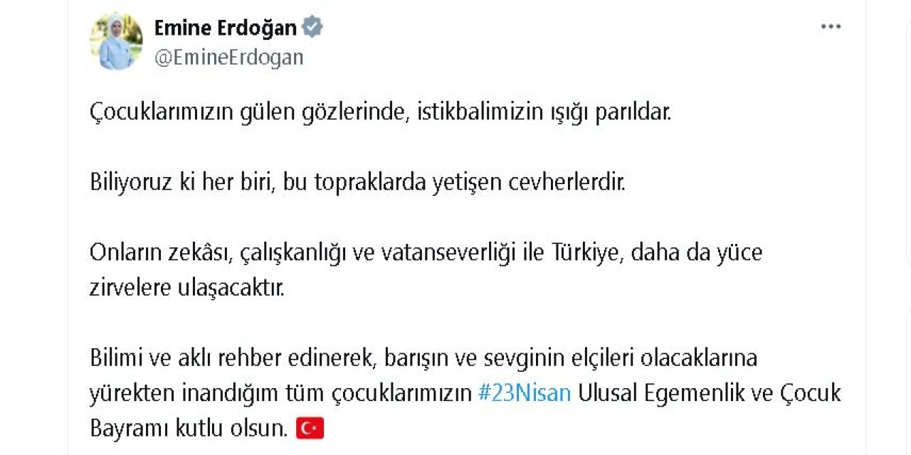 Emine Erdoğan'dan '23 Nisan' Mesajı