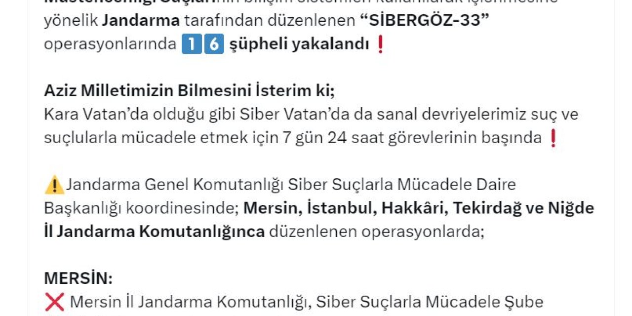 14 İlde İki Ayrı 'Sibergöz' Operasyonu: 63 Gözaltı