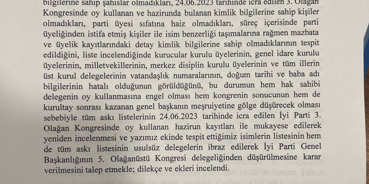 İyi Partili Uz'un Kurultay Delege Listeleri İçin Usulsüzlük İtirazı Reddedildi