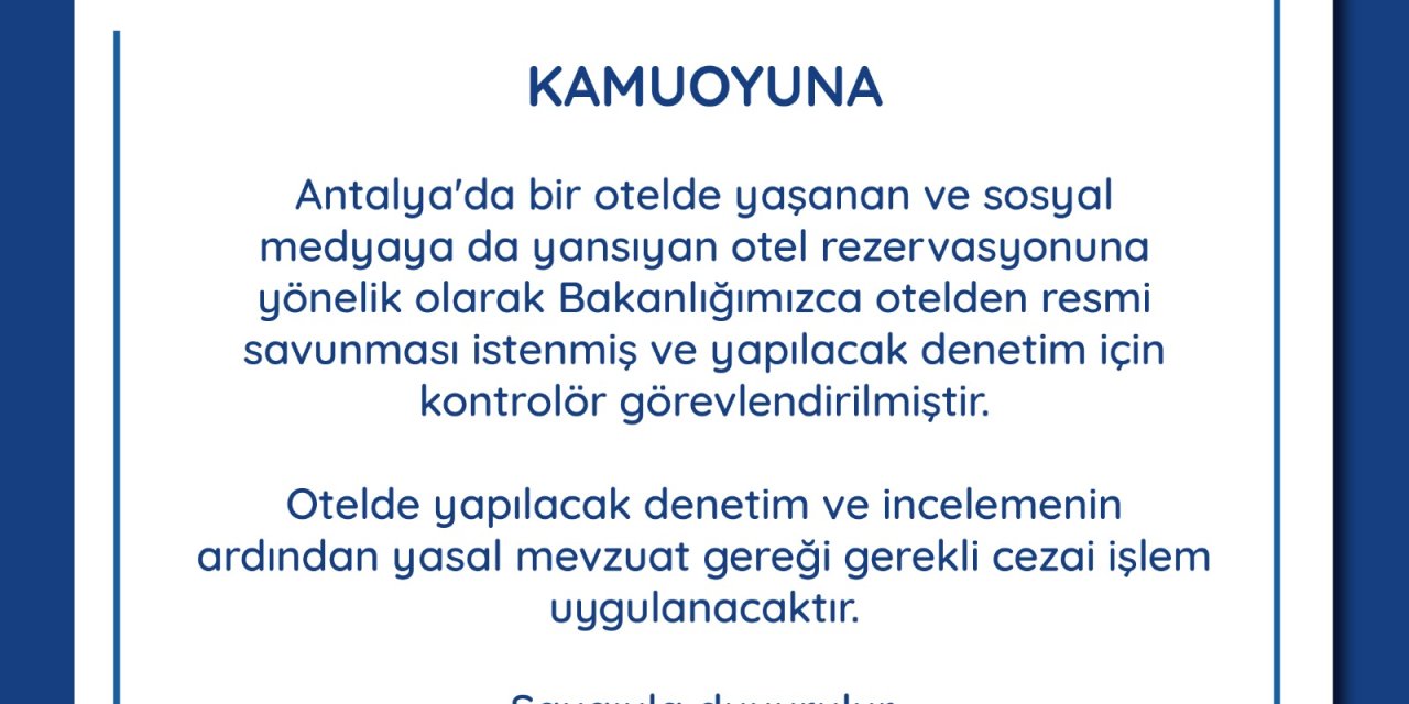 Bakanlıktan Otel Rezervasyonuna 'Milliyet Farkı' Ücretine İnceleme