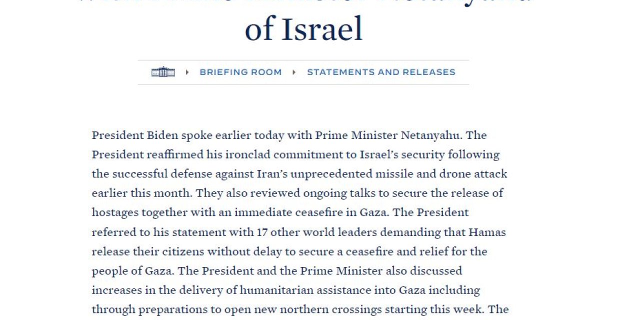 Biden Ve Netanyahu, Gazze’ye İnsani Yardımları Görüştü