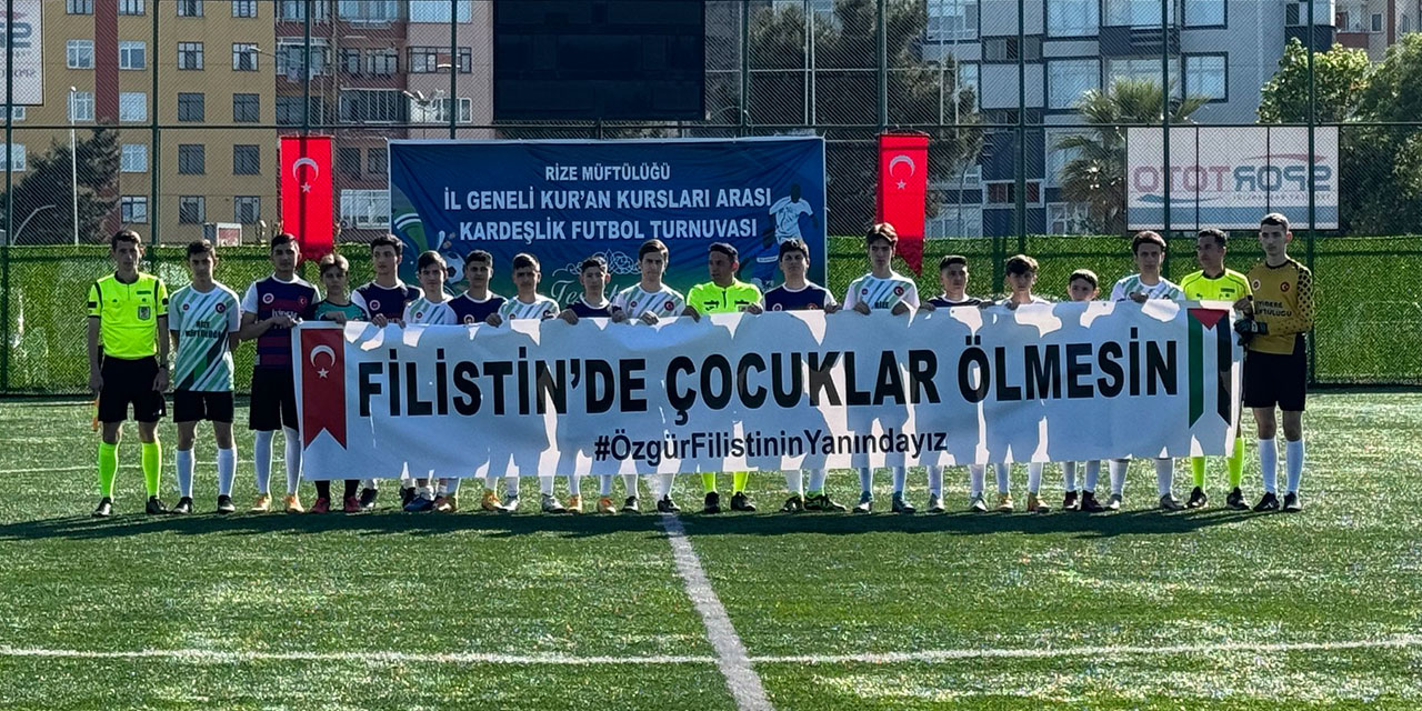 Rize’de hafızların futbol turnuvasında anlamlı Filistin mesajı