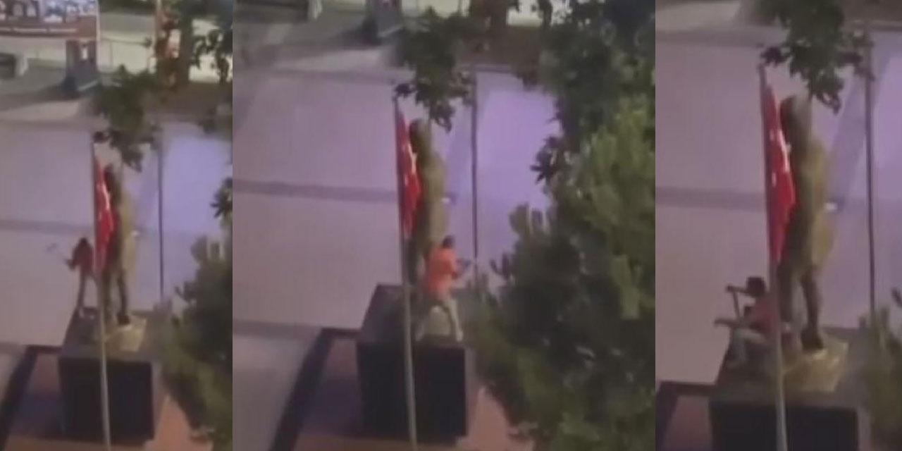 Trabzon'da Atatürk heykeline balyozlu saldırı kamerada