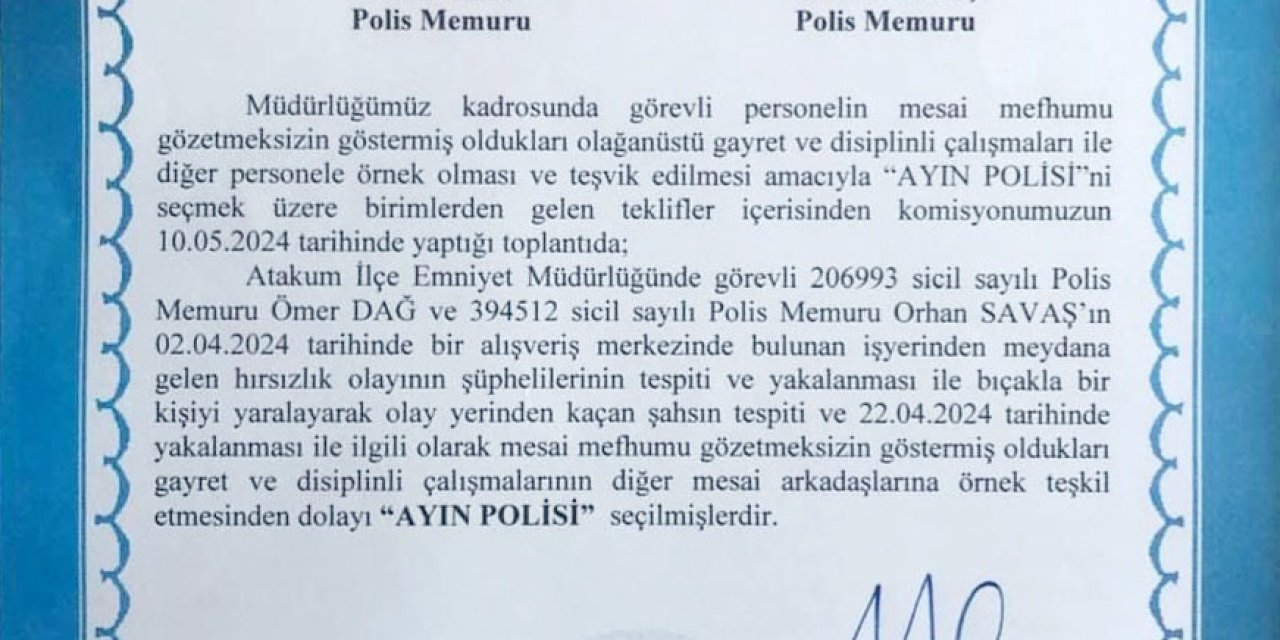 Samsun’da Hırsızlık Ve Bıçaklama Olayını Aydınlatan Polisler Ayın Polisi Seçildi