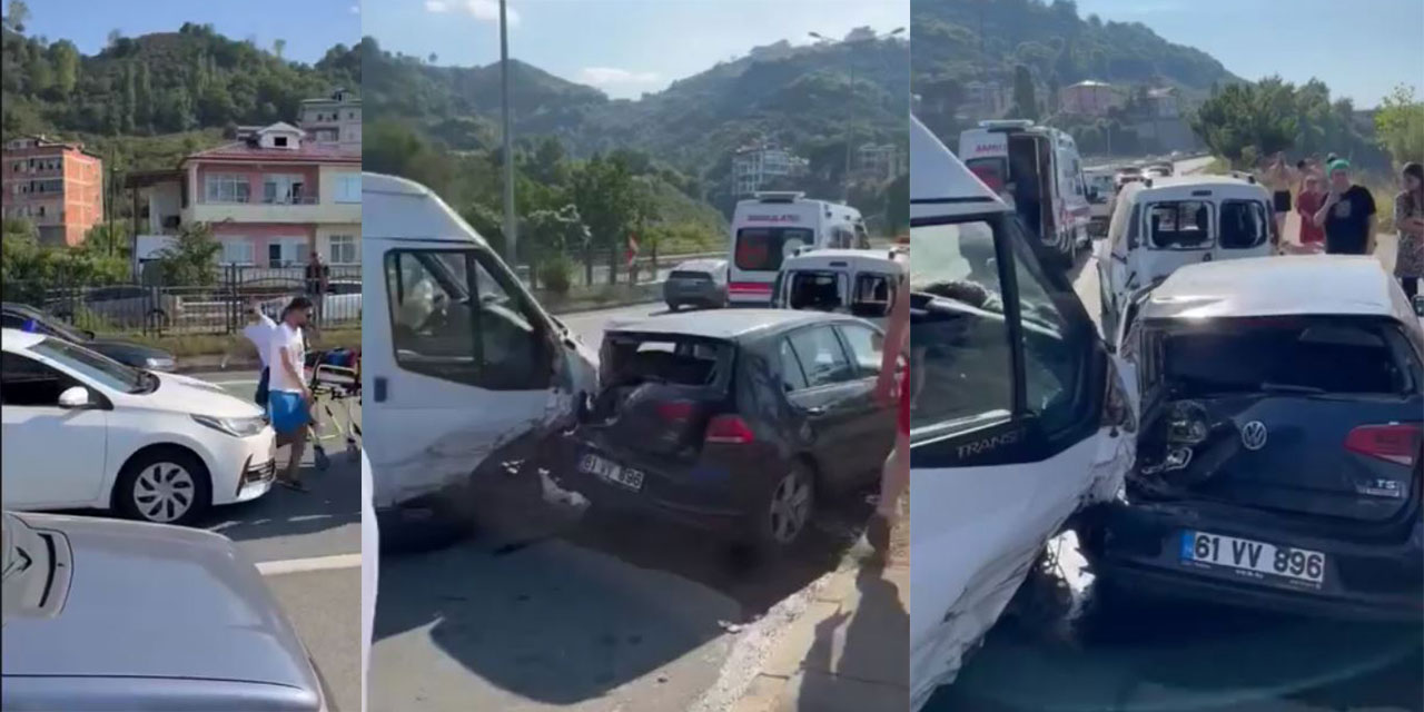Trabzon’da minibüs park halindeki 7 araca çarptı 2 yaralı
