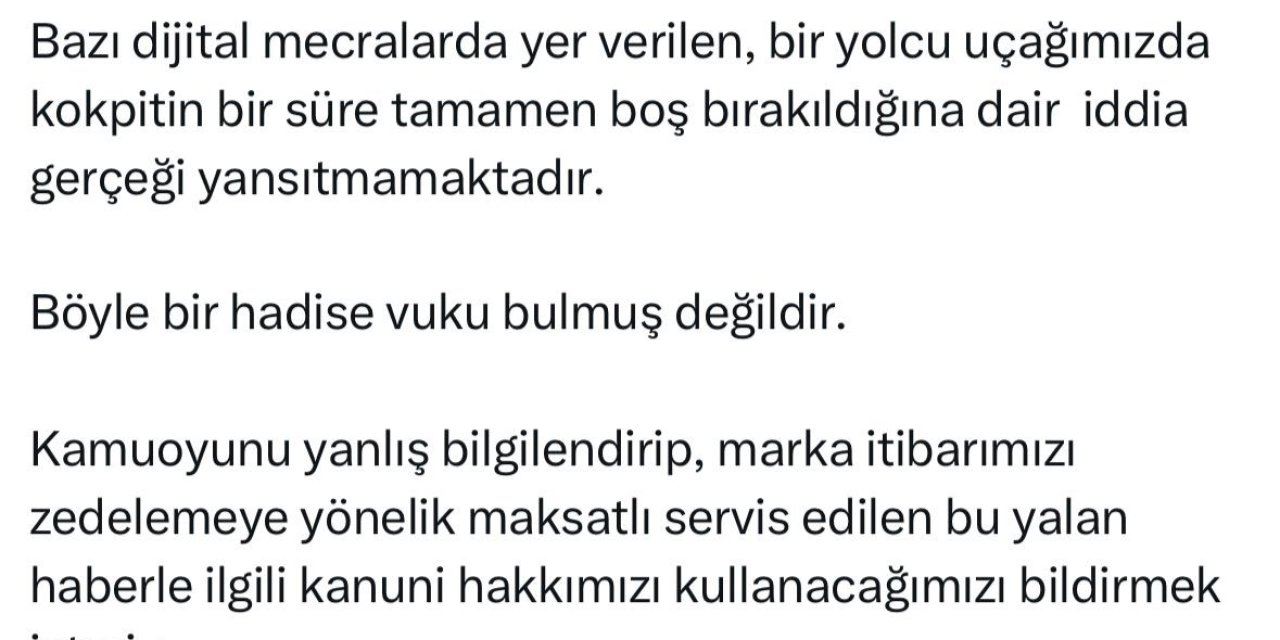 Thy’den Uçağın Kokpitinin Bir Süre Boş Kaldığı Gündeme Oturdu