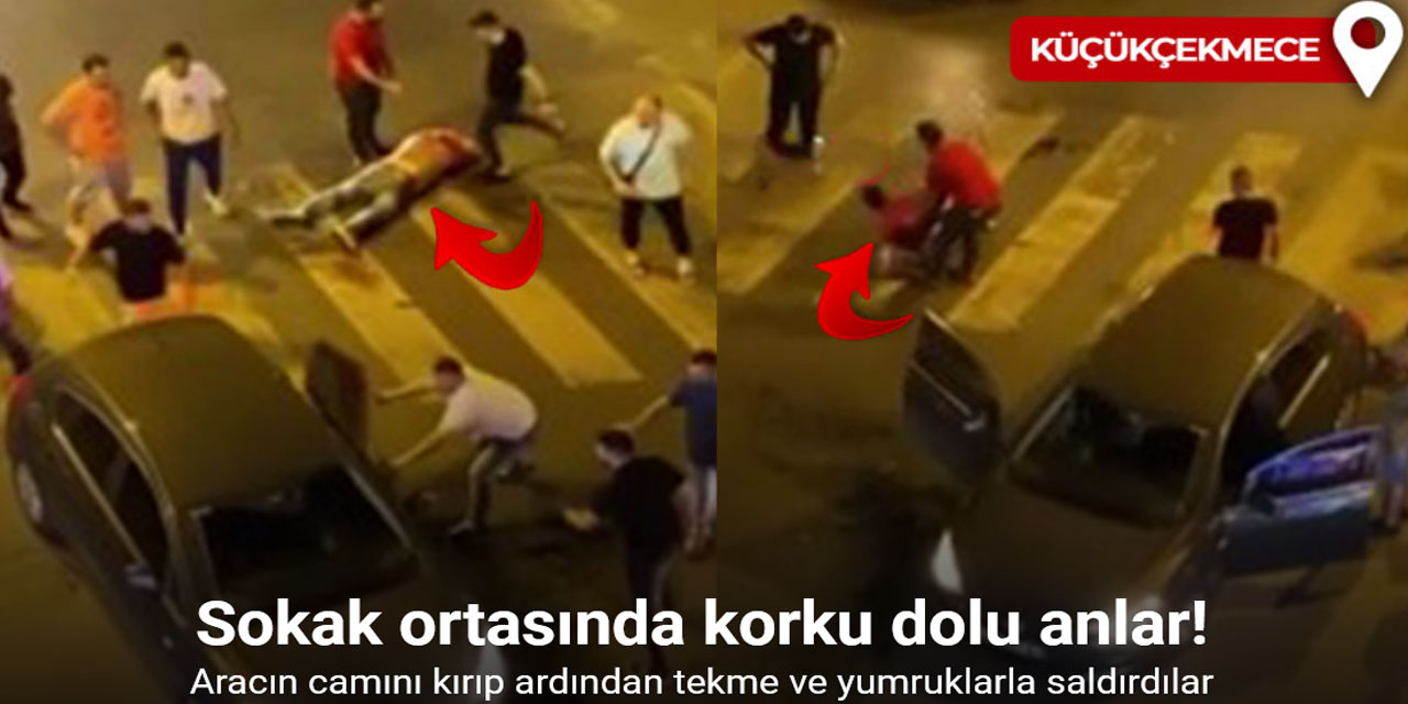 Küçükçekmece'de bir grup husumetli olduğu söylenen 2 kişiyi feci şekilde darp etti: O anlar kamerada