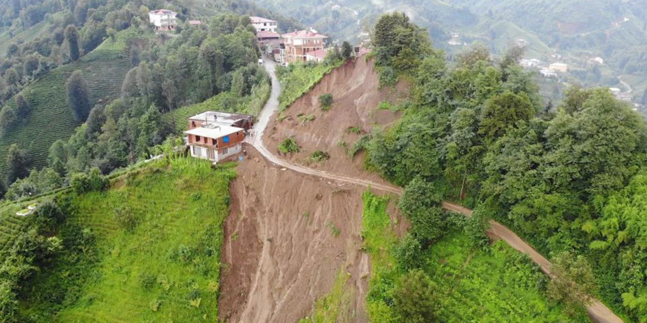 Rize'de heyelan sonrası hasar tespiti yapılıyor